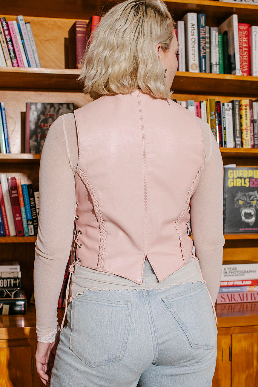 PORTER Pink with Braided Accents Leather Vest