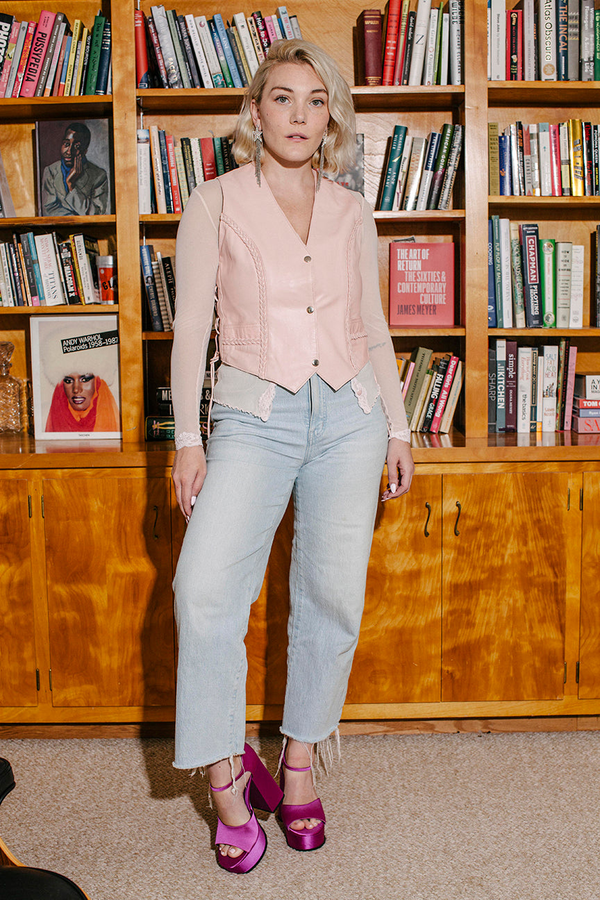 PORTER Pink with Braided Accents Leather Vest