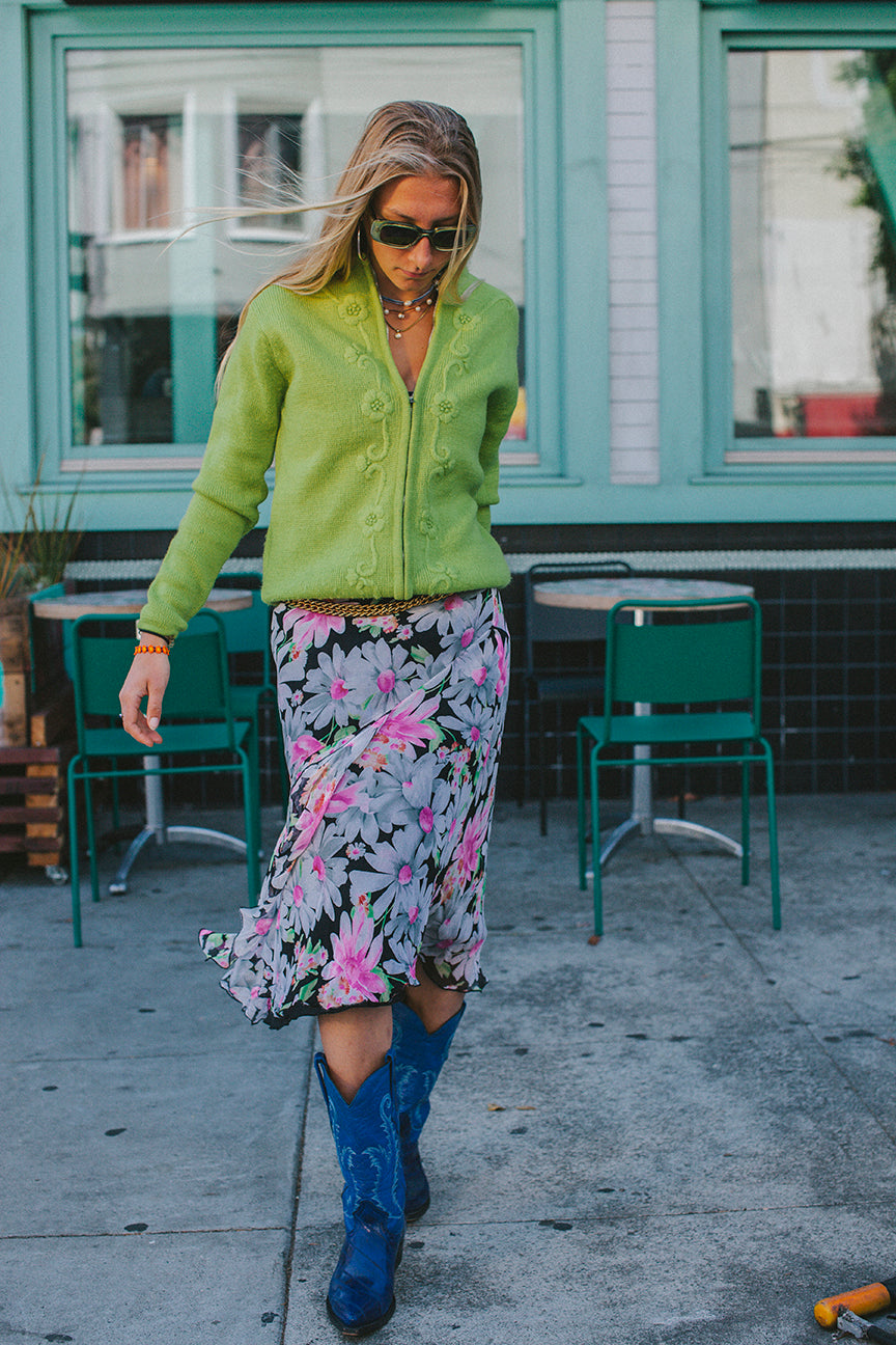 PORTER Green Not-your-grandmothers Sweater Full Zip Cardigan Size S-L