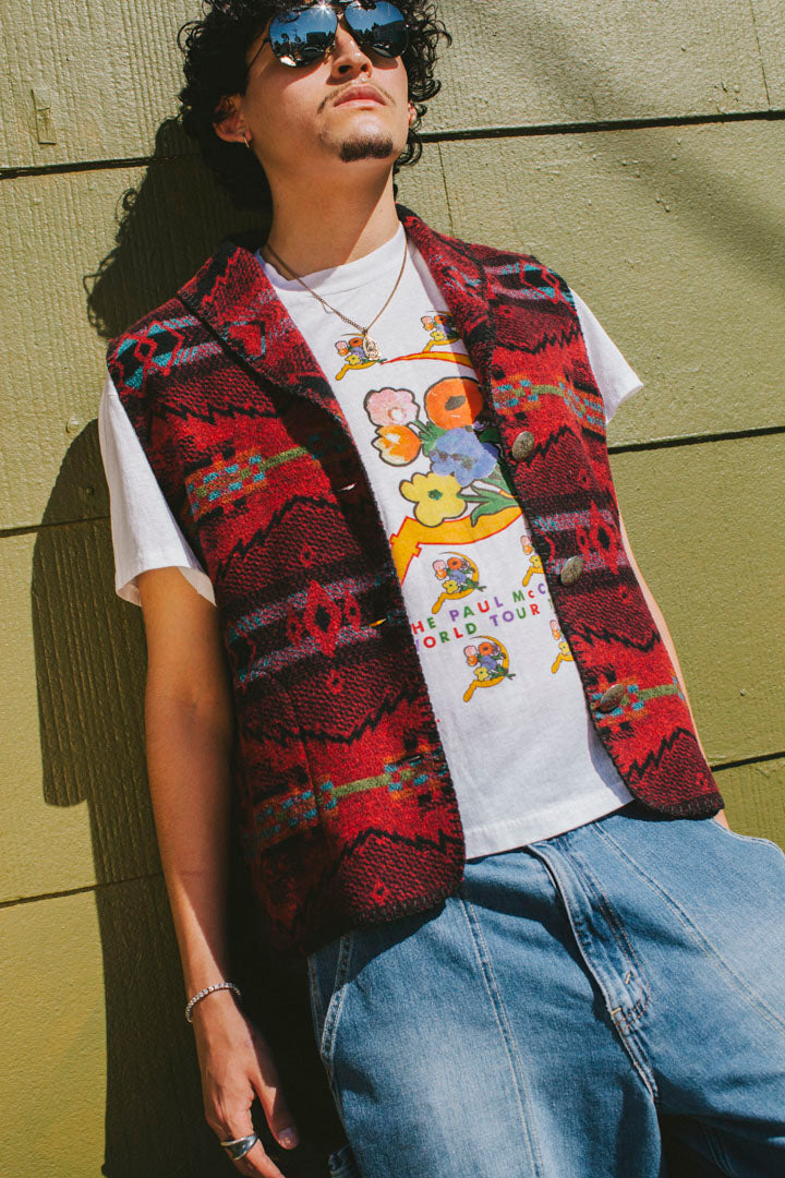 PORTER Navajo Style Wool Acrylic vest with Silver Button