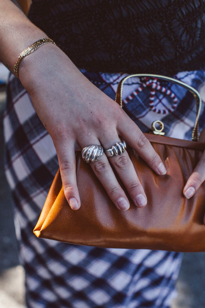 PORTER Burnt Butter Brown Leather Clutch with Hard Handle