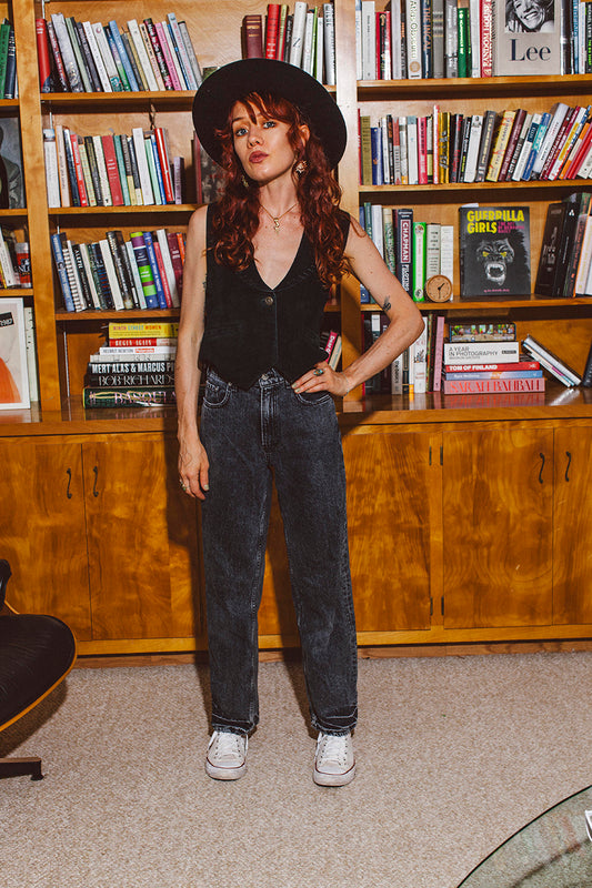 PORTER Low Cut Black Leather Vest Tag Size Medium