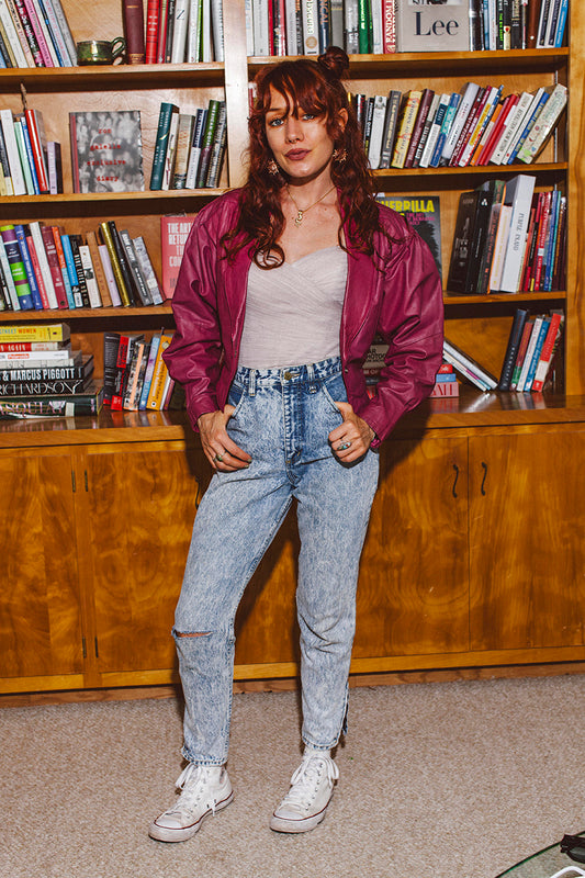 PORTER Pink Leather 90s Cropped Jacket