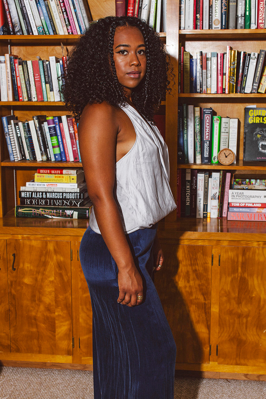 PORTER Light Grey Silk Halter Tank by Helmut Lang - Large