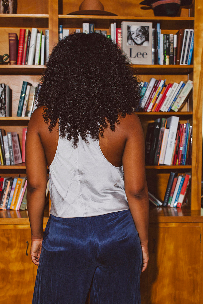 PORTER Light Grey Silk Halter Tank by Helmut Lang - Large