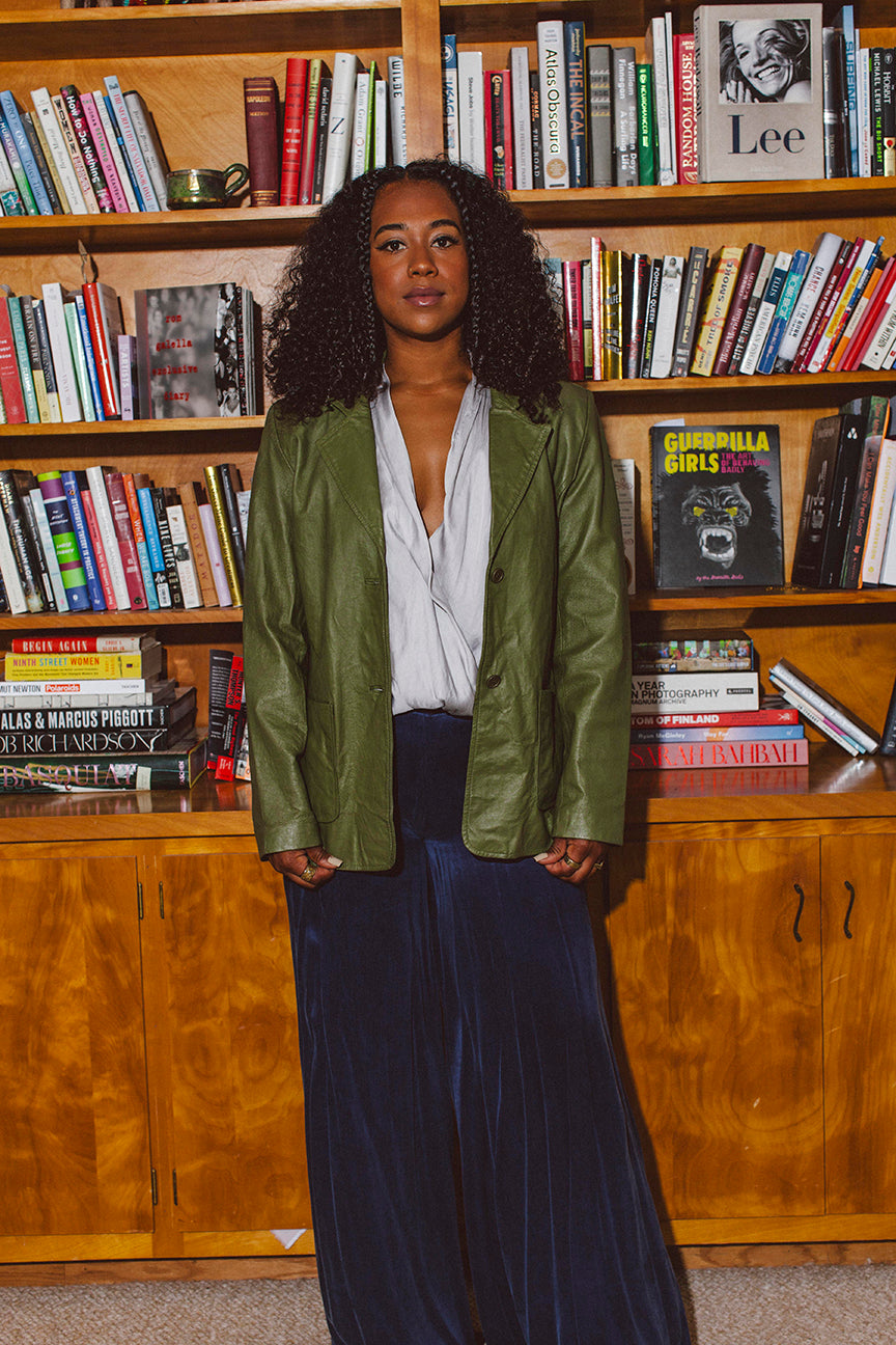 PORTER Green Leather Jacket by MetroStyle tag size L