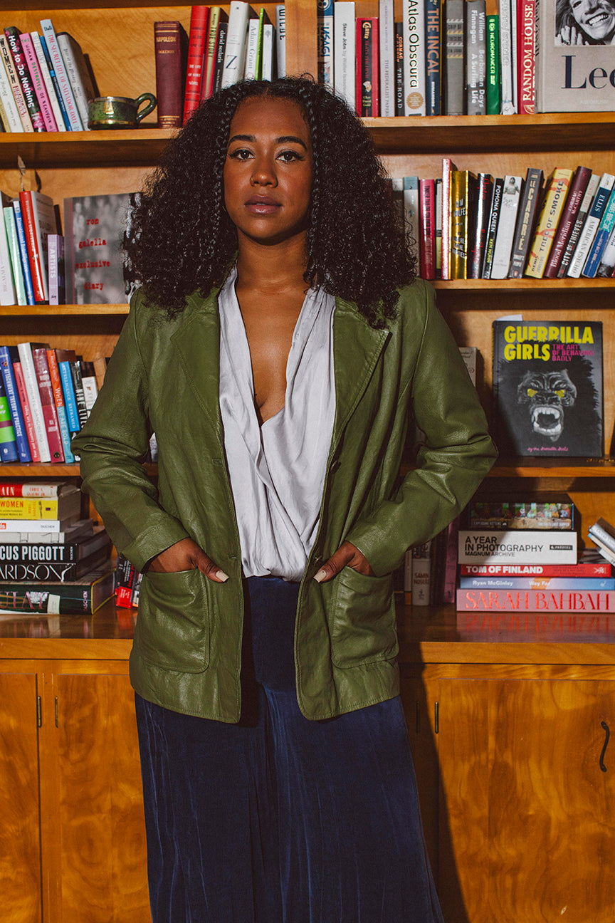 PORTER Green Leather Jacket by MetroStyle tag size L