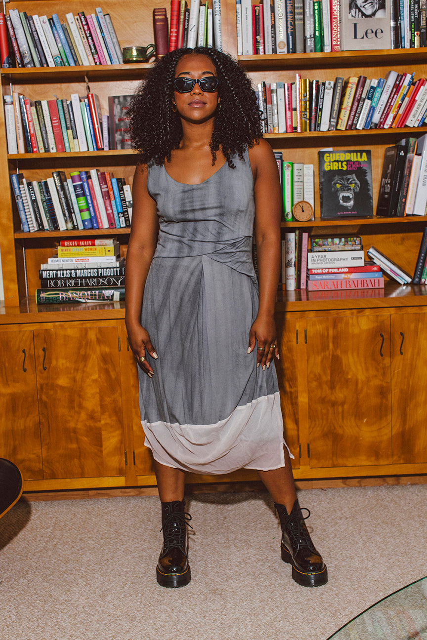 PORTER Y2K Soft Layered Ruched Grey Dress Size Small