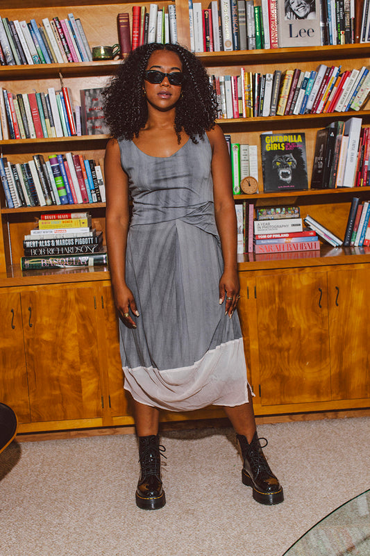 PORTER Y2K Soft Layered Ruched Grey Dress Size Small