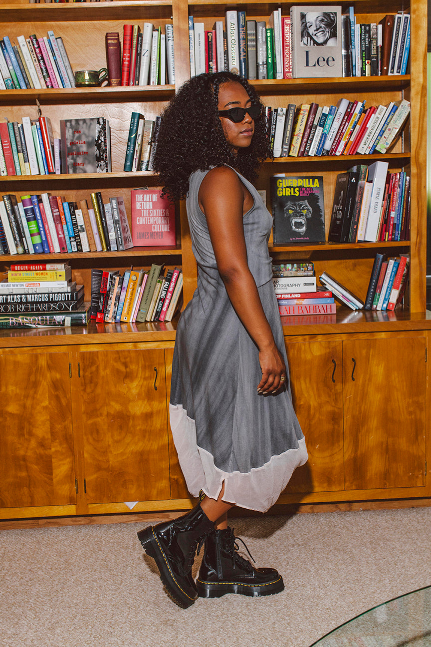 PORTER Y2K Soft Layered Ruched Grey Dress Size Small