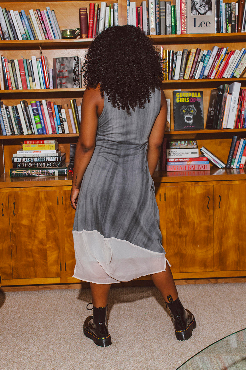 PORTER Y2K Soft Layered Ruched Grey Dress Size Small