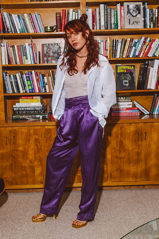 PORTER 100% Silk Purple HIgh Waisted Pants