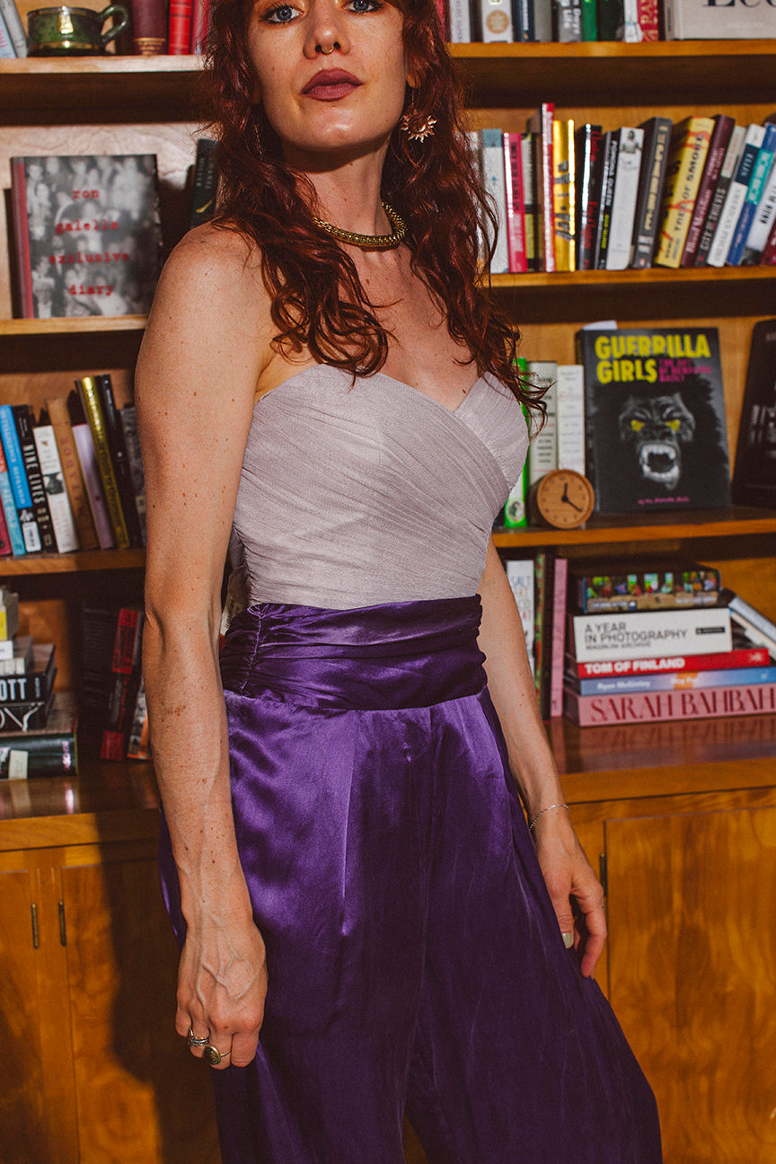 PORTER 100% Silk Purple HIgh Waisted Pants