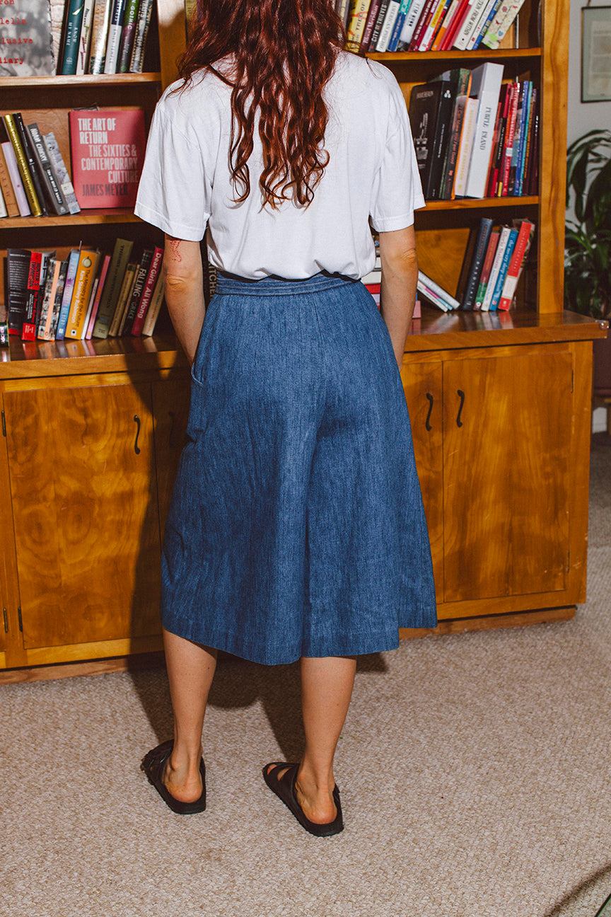 PORTER High Waisted Denim Trouser Shorts