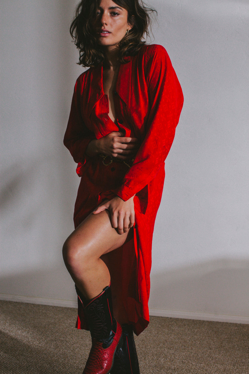 PORTER Liz Claiborne Red Western Silk Dress Size 4 PORTER Liz Claiborne Red Western Silk Dress Size 4
