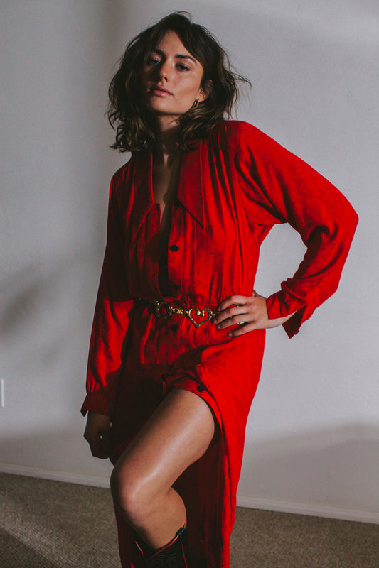 PORTER Liz Claiborne Red Western Silk Dress Size 4