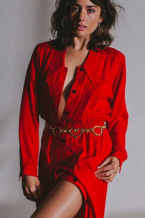 PORTER Liz Claiborne Red Western Silk Dress Size 4