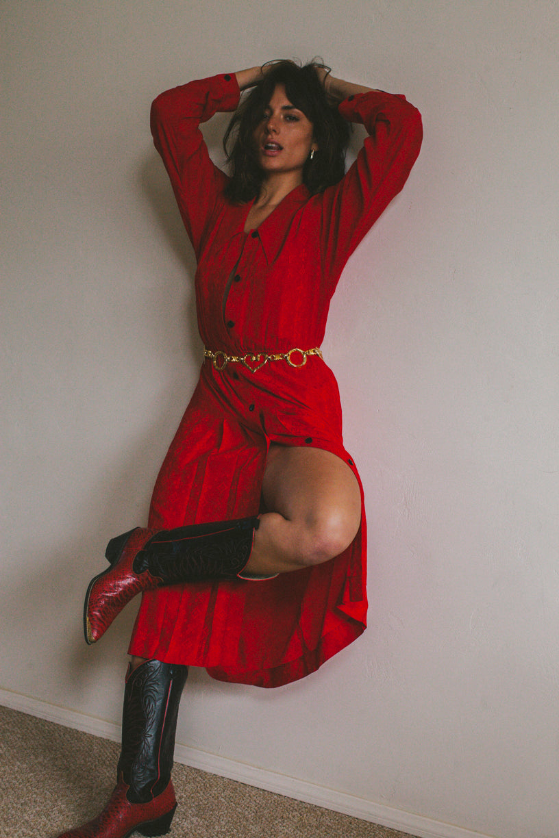 PORTER Liz Claiborne Red Western Silk Dress Size 4