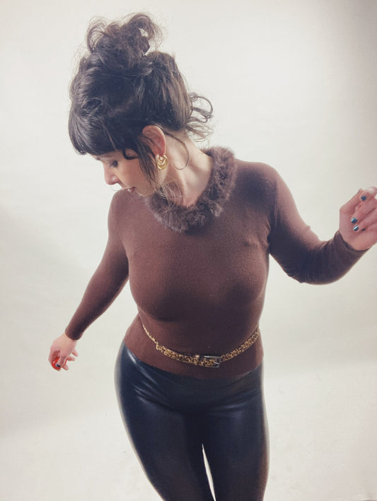 Vintage Fur-Collar Sweater