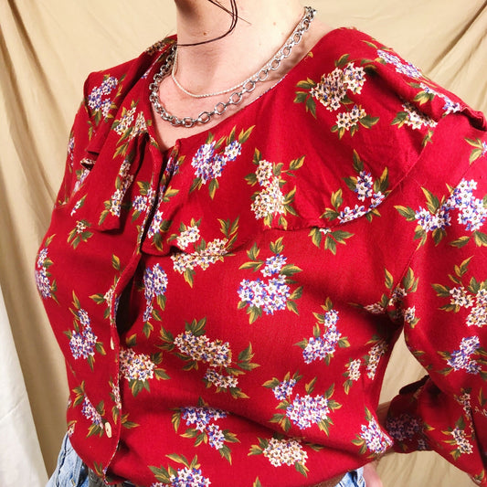 Vintage Floral Ruffle Blouse by Lizsport Petite
