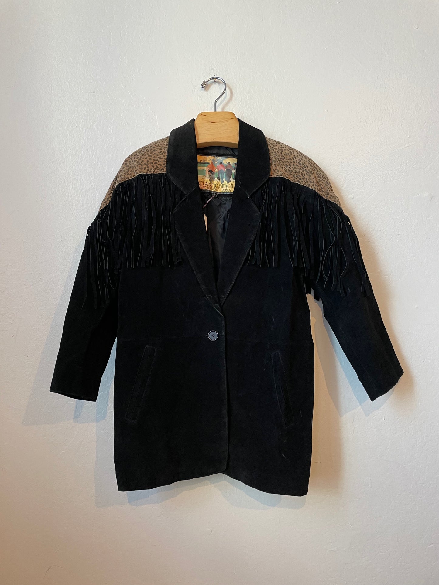 Cheetah Print Fringe Suede Jacket