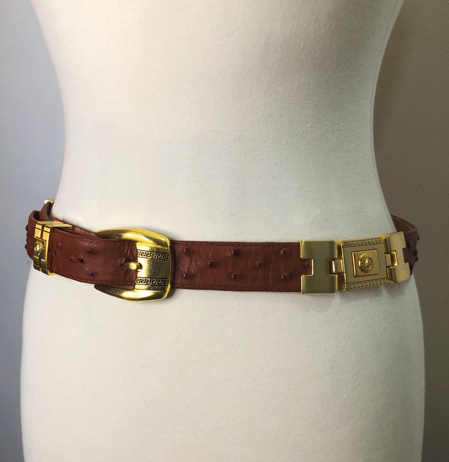 Gorgeous Carmel leather belt with gold hardware