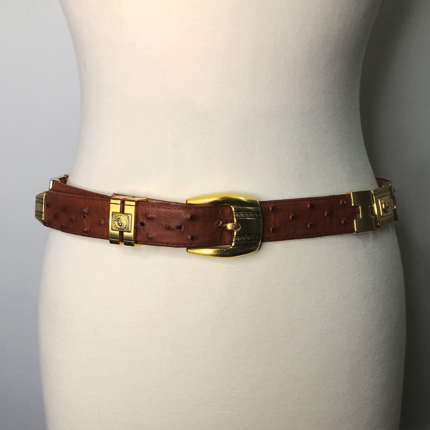 Gorgeous Carmel leather belt with gold hardware