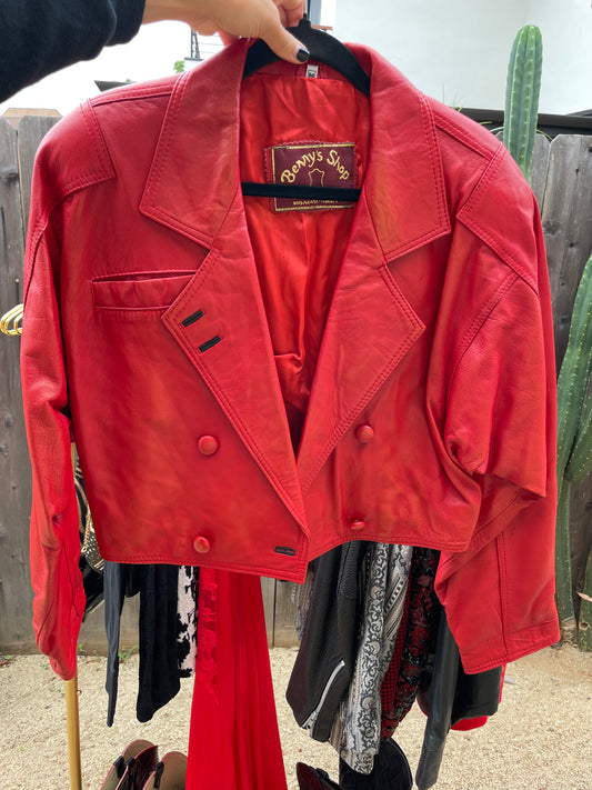PORTER Sexy Cropped Red Leather Jacket Size M