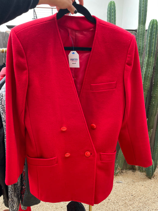 PORTER Structured Two Button Red Long Peacoat Style Blazer Size S-M