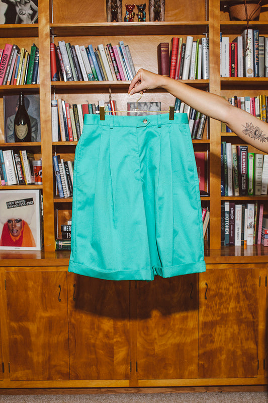 PORTER Teal Long Cotton Shorts