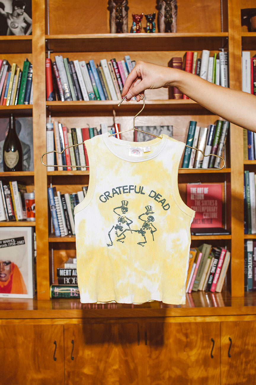 PORTER Band Tank Top Grateful Dead Yellow and White