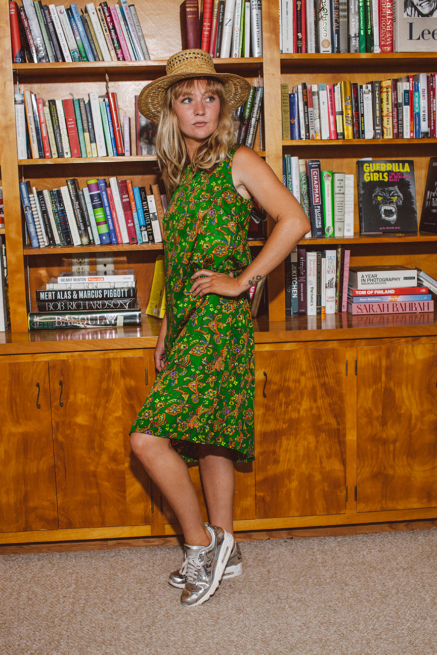 PORTER Floral and Paisley Green Custom Dress with Pocket