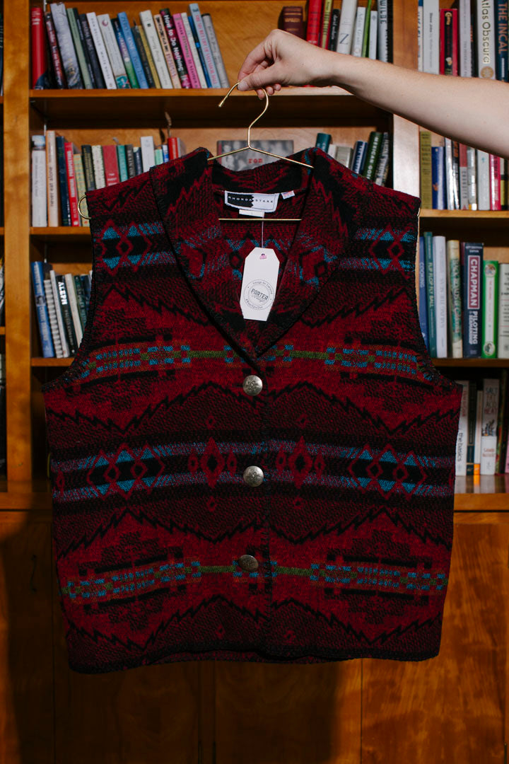 PORTER Navajo Style Wool Acrylic vest with Silver Button