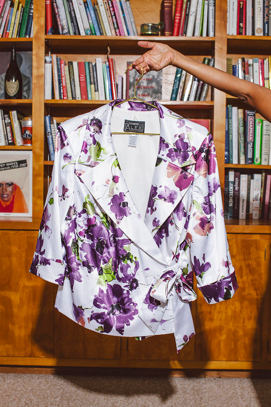 PORTER White and Purples Floral Wrap Party Jacket