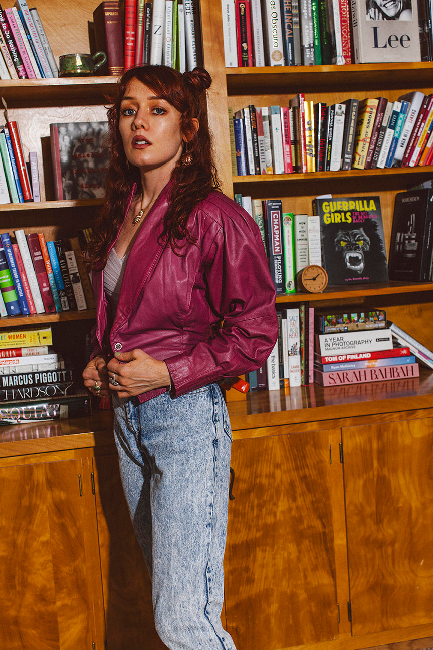 PORTER Pink Leather 90s Cropped Jacket