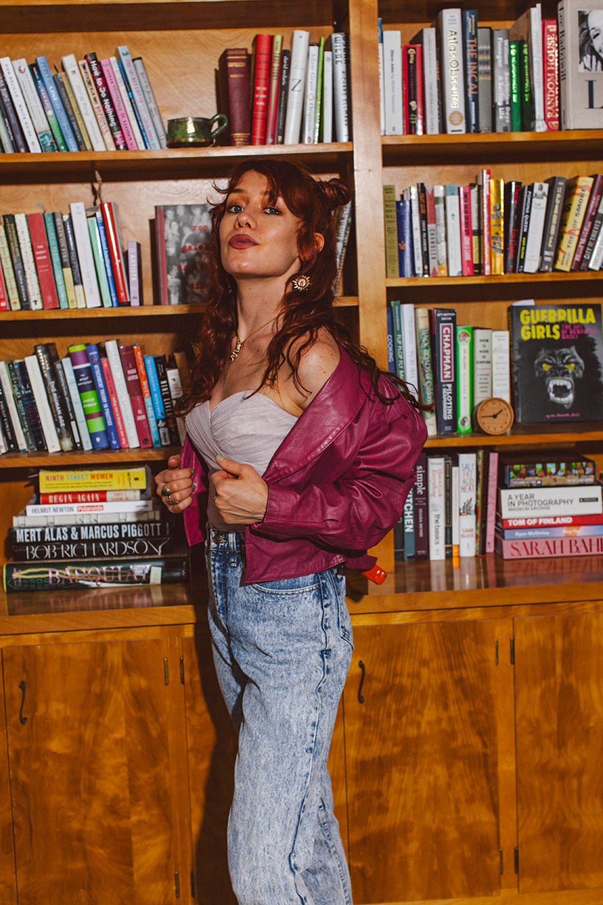 PORTER Pink Leather 90s Cropped Jacket