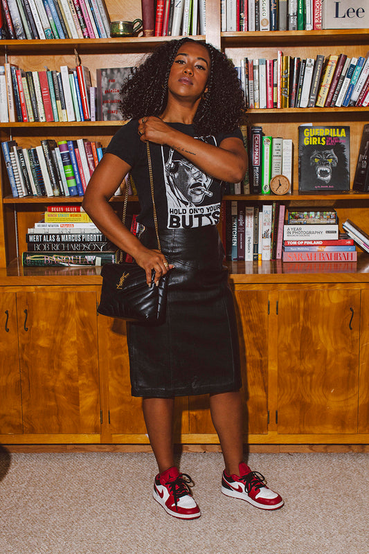 PORTER High Waisted Black Leather Pencil Skirt