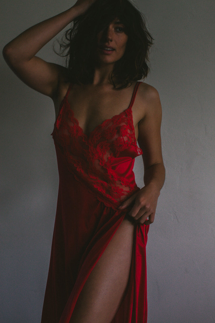PORTER Saucy Red Lacey Slip Dress