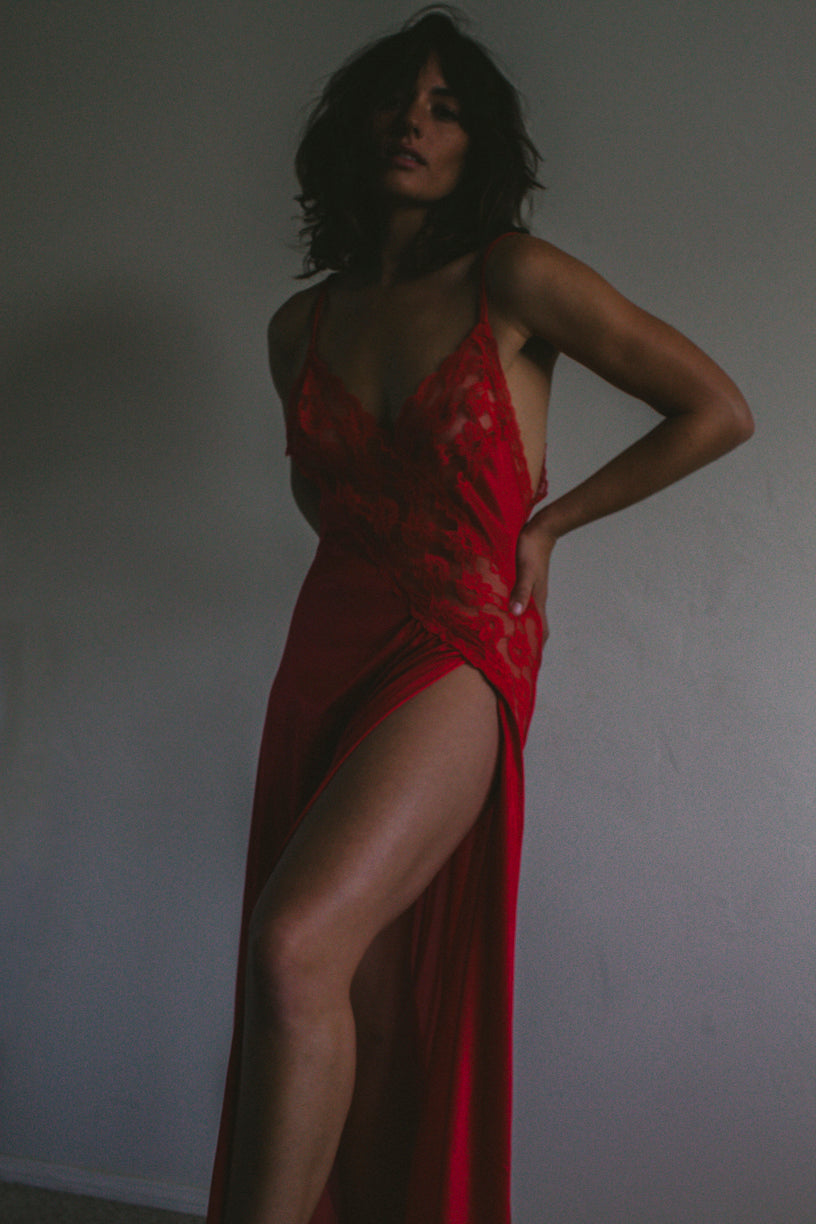 PORTER Saucy Red Lacey Slip Dress