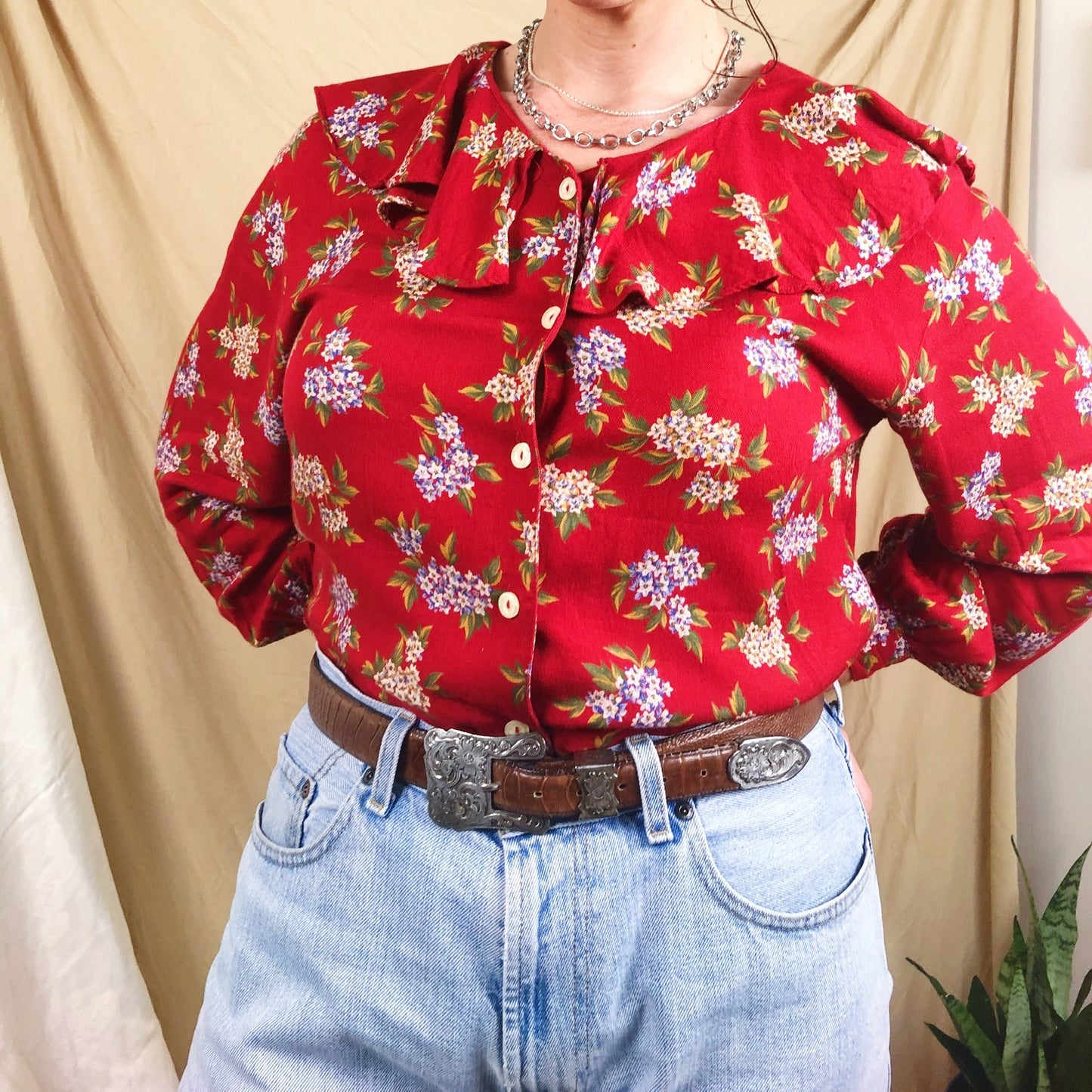 Vintage Floral Ruffle Blouse by Lizsport Petite