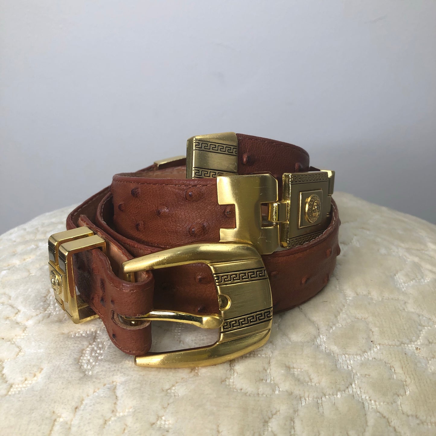 Gorgeous Carmel leather belt with gold hardware